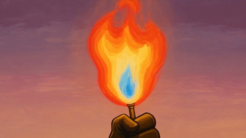 Illustrated match with an orange and blue flame — AI short